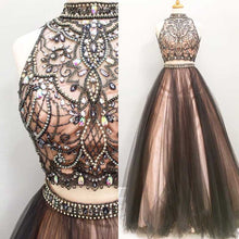 Load image into Gallery viewer, 2 piece prom dresses 2020 high neck beaded crystals black cheap prom gown vestido de Longo