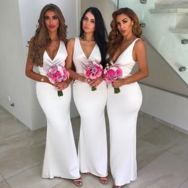 white bridesmaid dresses for weddings 2020 mermaid v neck sexy wedding party dresses 2021