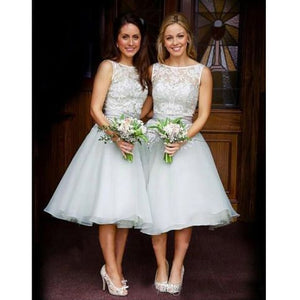 silver bridesmaid dresses lace sleeveless vintage a line tulle cheap wedding party dresses vestidos