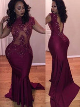 Load image into Gallery viewer, African evening dresses long Burgundy lace appliqué beaded mermaid elegant sexy formal dress 2021
