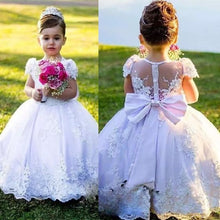 Load image into Gallery viewer, light pink cute flower girl dresses short sleeve Lace Applique toddle little girl dresses pageant dresses for little girl