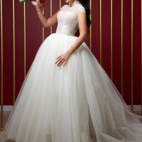 casemento simple wedding dresses ball gown lace applique high neck princess elegant cheap wedding gown