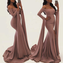 Load image into Gallery viewer, dusty pink evening dresses long sleeve mermaid pregnant elegant women evening gown formal dress 2020