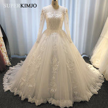 Load image into Gallery viewer, 2020 lace applique boho wedding dresses ball gown beaded elegant chapel train luxury bridal dress
