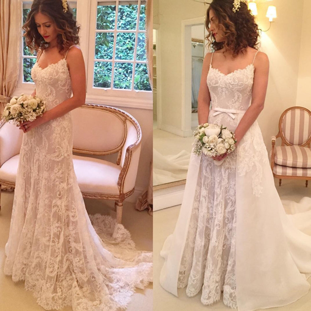 detachable skirt wedding dresses lace applique boho elegant simple wedding gown vestido de noiva