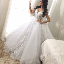 Load image into Gallery viewer, white lace applique wedding dresses boho princess elegant v neck luxury wedding gown vestido de novia