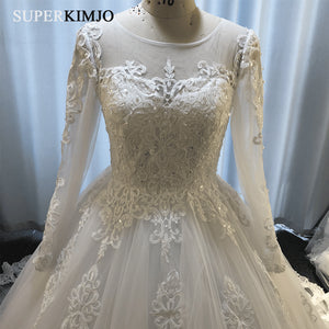 2020 lace applique boho wedding dresses ball gown beaded elegant chapel train luxury bridal dress