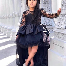 Load image into Gallery viewer, black lace appliqué kids prom dress 2020 high low cute cheap flower girl dresses for weddings