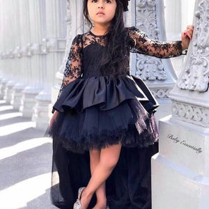 black lace appliqué kids prom dress 2020 high low cute cheap flower girl dresses for weddings