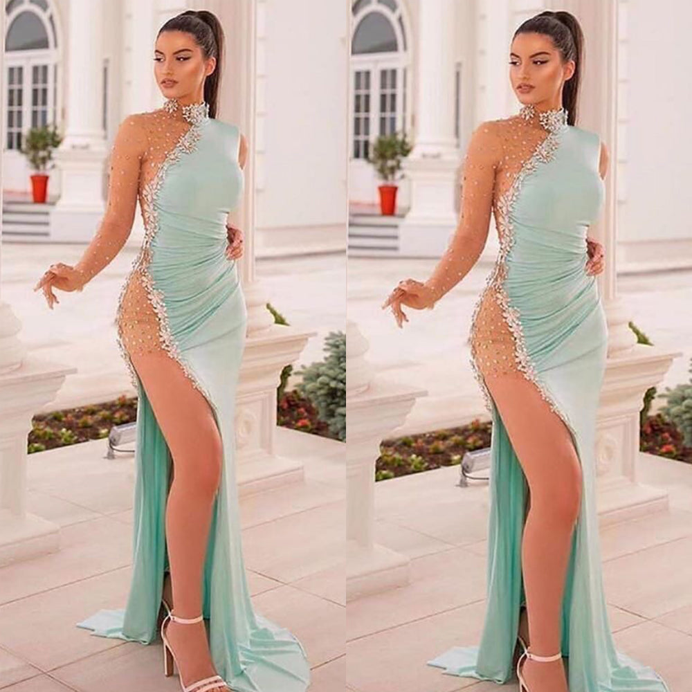 Mint Green Formal Evening Dress Tulle Lace A Line Appliques Long Prom –  Laurafashionshop