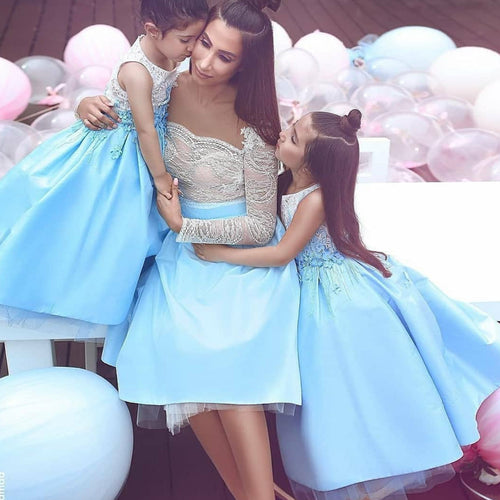 mother daughter matching dresses blue lace short prom dresses 2020 kids prom gown 2021 (price for 2 dresses)