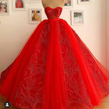 Load image into Gallery viewer, red quinceanera dresses beaded applique floral ball gown prom dresses vestido de graduacion sweet 16 dresses