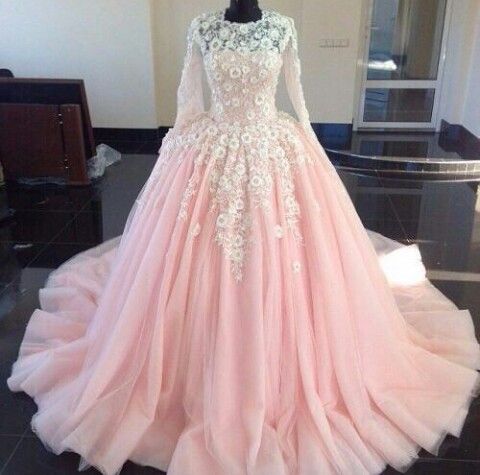 robe de mariee pink wedding dresses ball gown lace applique 3d flowers elegant wedding gowns