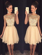 Load image into Gallery viewer, champagne prom dresses short beaded crystal cheap homecoming dresses 2021 cocktail dress