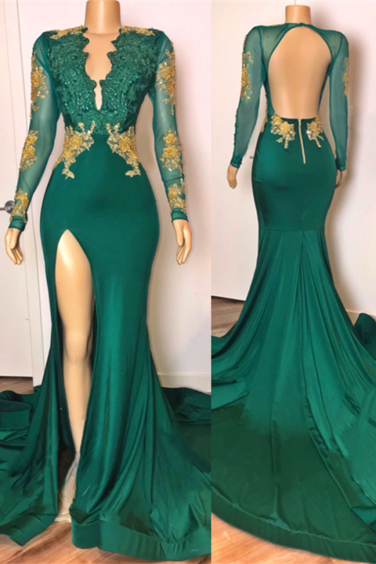 green beaded evening dresses long sleeve modest lace applique mermaid elegant evening gown 2022 robe de soiree