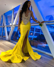 Load image into Gallery viewer, African evening dresses long mermaid sparkly modest yellow cheap evening gown vestido de Longo