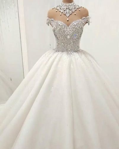 luxury crystal wedding dresses 2020 custom make sparkly beaded boho 2021 wedding ball gown