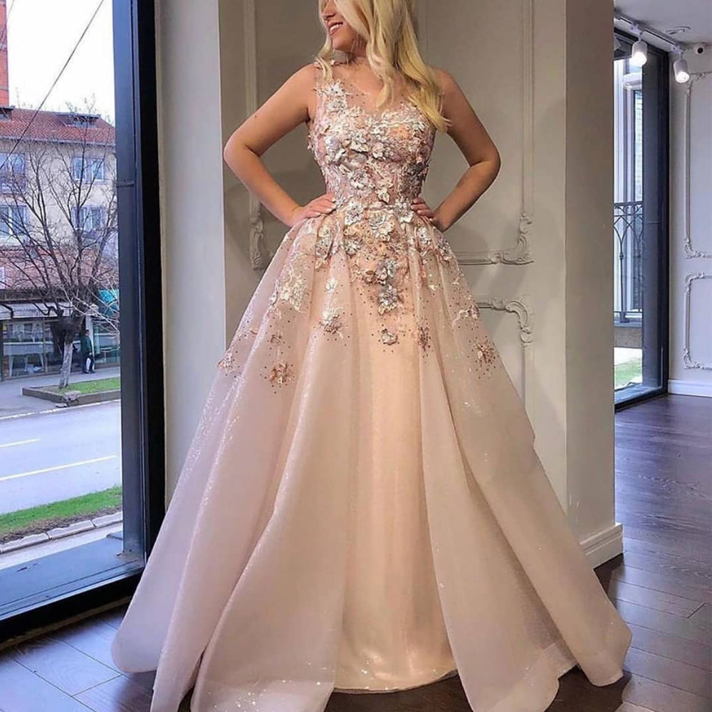 sleeveless prom dresses 2020 lace applique floral elegant detachable skirt prom gown 2021