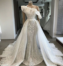Load image into Gallery viewer, one shoulder detachable skirt wedding dresses for bride 2020 lace appliqué luxury wedding gown vestido de novia