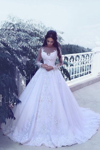 a-line wedding dresses for bride white Lace Applique elegant arabic wedding gown vestido de noiva