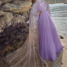 Load image into Gallery viewer, purple prom dresses 2020 luxury beaded crystal lavender elegant high neck dubai fashion prom gown 2021