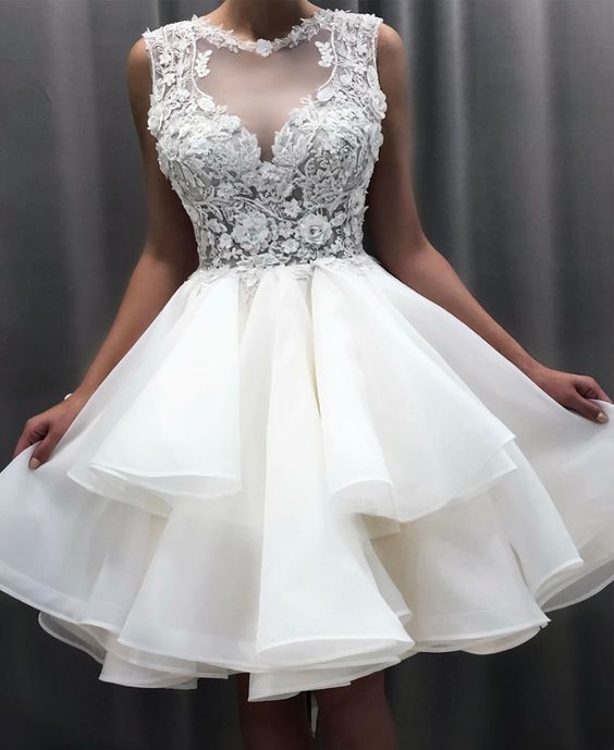 tiered white prom dresses short lace applique floral cheap graduation dresses homecoming dress