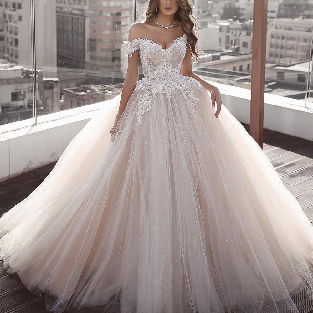 off the shoulder wedding dresses ball gown 2020 lace appliqué beaded princess boho wedding gowns