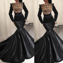 Load image into Gallery viewer, black evening dress long mermaid lace appliqué beaded luxury evening gown vestido de festa 2020