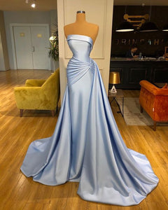detachable skirt blue evening dresses long strapless real photo elegant modest evening gown