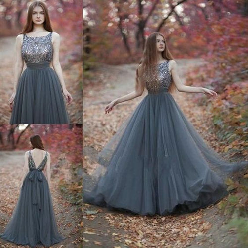 2020 new fashion prom dresses long gray beaded open back vintage elegant prom gowns 2021