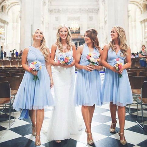 infinite bridesmaid dresses short blue chiffon a line knee length convertible wedding party dresses