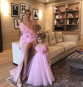 mother and daughter matching dresses 2020 pink elegant handmade flowers cheap prom gown(price for both dresses)