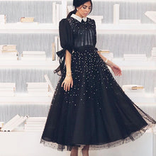 Load image into Gallery viewer, black beaded prom dresses 2020 ankle length peal high neck vintage prom gown 2021 robe de soiree