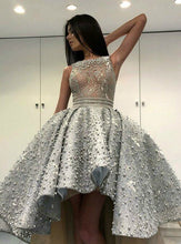 Load image into Gallery viewer, high low prom dresses 2020 luxury beaded silver sleeveless elegant prom gown vestido de graduacion