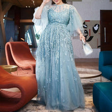 Load image into Gallery viewer, blue lace prom dresses 2020 arabic plus size beaded appliqué elegant prom gown 2021 abendkleider