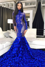 Load image into Gallery viewer, modest glitter evening dresses abendkleider 2022 high neck royal blue sparkly luxury formal dresses 2023 vestidos