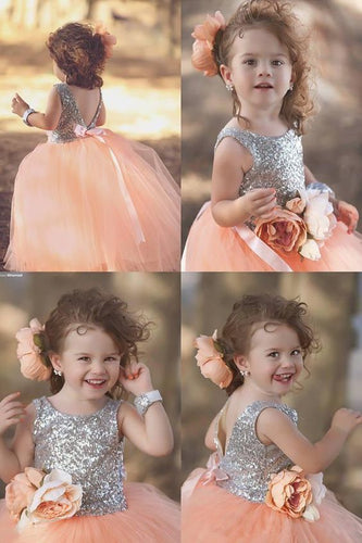 2020 first communion dresses for kids peach sparkly flower girl dresses for weddings 2021