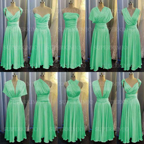 mint green bridesmaid dresses long 2020 chiffon cheap a line convertible infinite wedding party dresses 2021