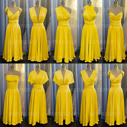 yellow bridesmaid dresses long 2020 convertible cheap satin infinite custom wedding party dresses 2021