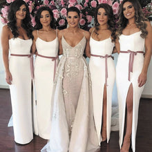 Load image into Gallery viewer, spaghetti straps ivory bridesmaid dresses long 2020 mermaid western style cheap wedding party dress