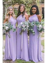 Load image into Gallery viewer, lilac bridesmaid dresses long chiffon purple one shoulder a line cheap wedding party dress