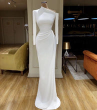 Load image into Gallery viewer, white evening dresses long sleeve modest simple mermaid elegant cheap formal dresses vestido de festa