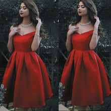 Load image into Gallery viewer, red prom dresses short 2020 satin off the shoulder simple cheap graduation dresses 2021 prom gown