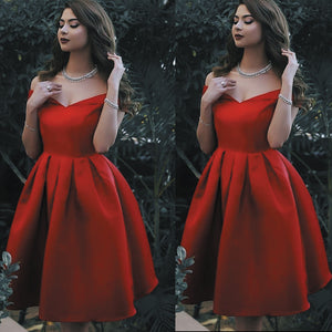 red prom dresses short 2020 satin off the shoulder simple cheap graduation dresses 2021 prom gown
