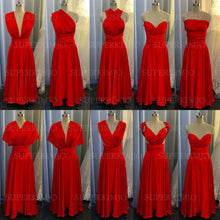 Load image into Gallery viewer, convertible red bridesmaid dresses 2020 long satin cheap infinite elegant wedding party dresses