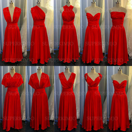 convertible red bridesmaid dresses 2020 long satin cheap infinite elegant wedding party dresses