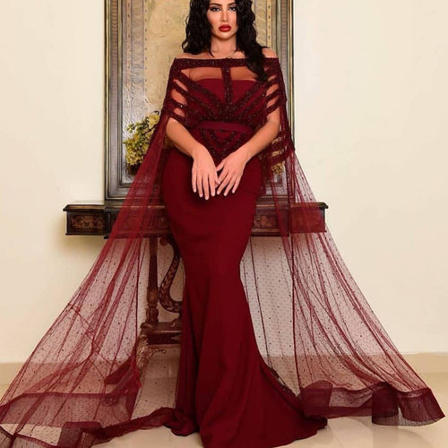 burgundy evening dresses long dubai fashion beaded elegant mermaid cheap arabic formal evening gown