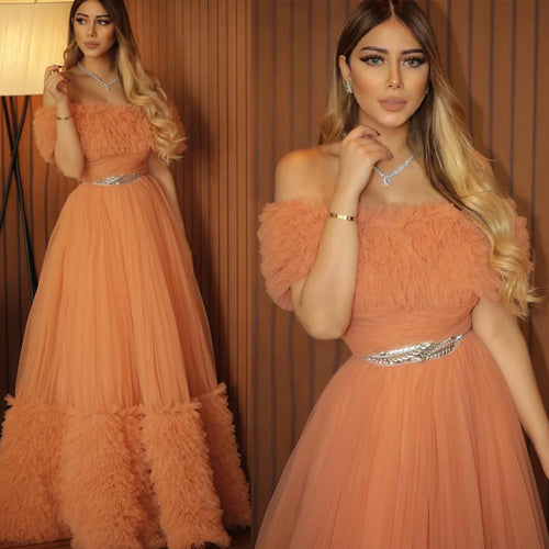 off the shoulder prom dresses long orange tulle simple elegant prom gown vestido de fiesta