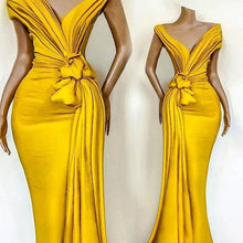 Load image into Gallery viewer, yellow evening dresses long v neck elegant simple cheap modest formal party dresses vestido de fiesta