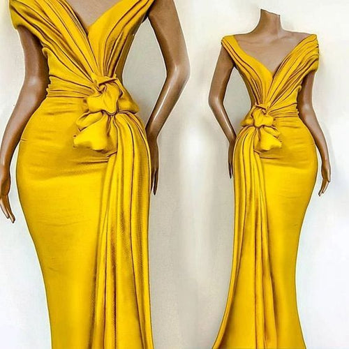 yellow evening dresses long v neck elegant simple cheap modest formal party dresses vestido de fiesta
